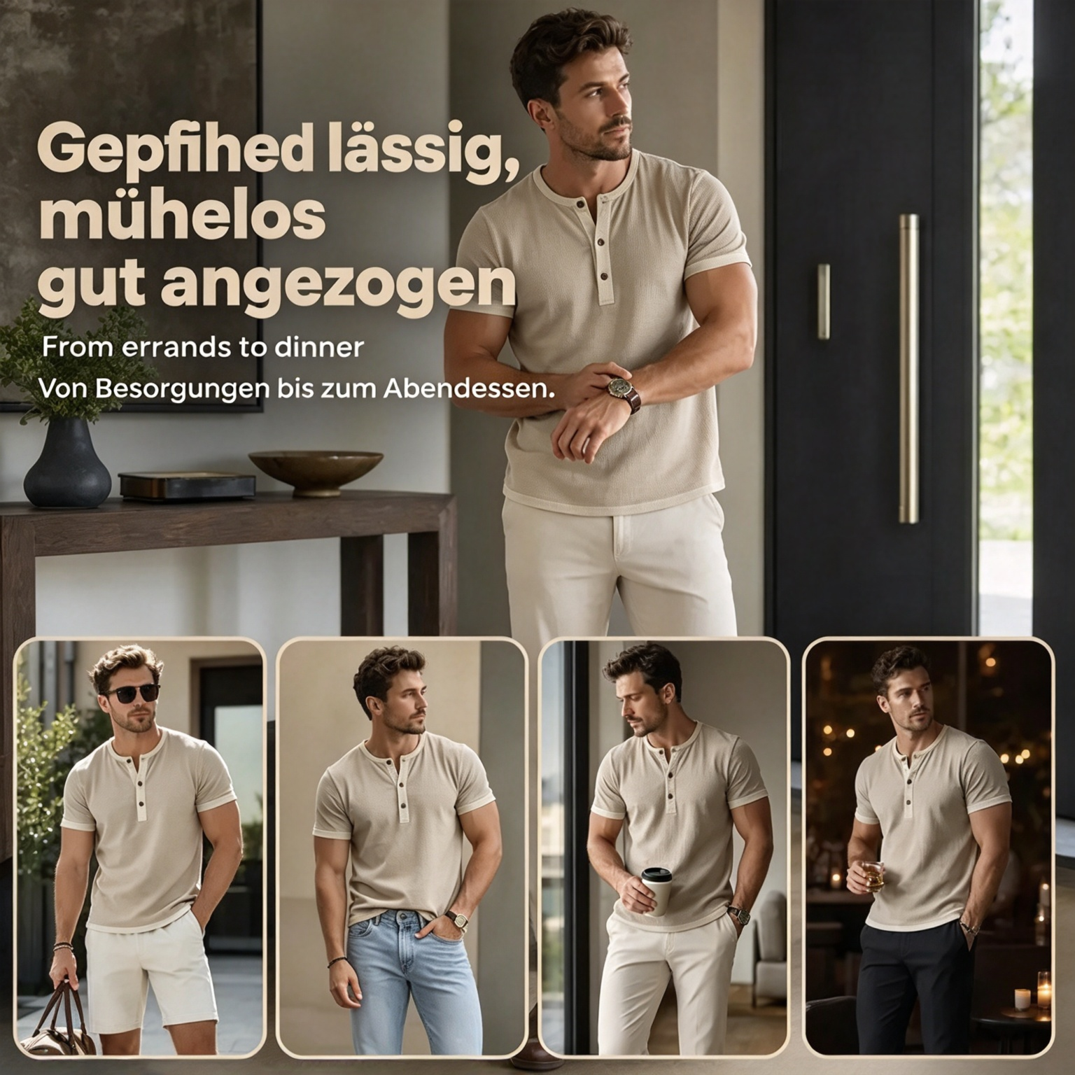 ⌛ Nur für kurze Zeit: Atmungsaktives Herren-Henley-Shirt mit kurzen Ärmeln
