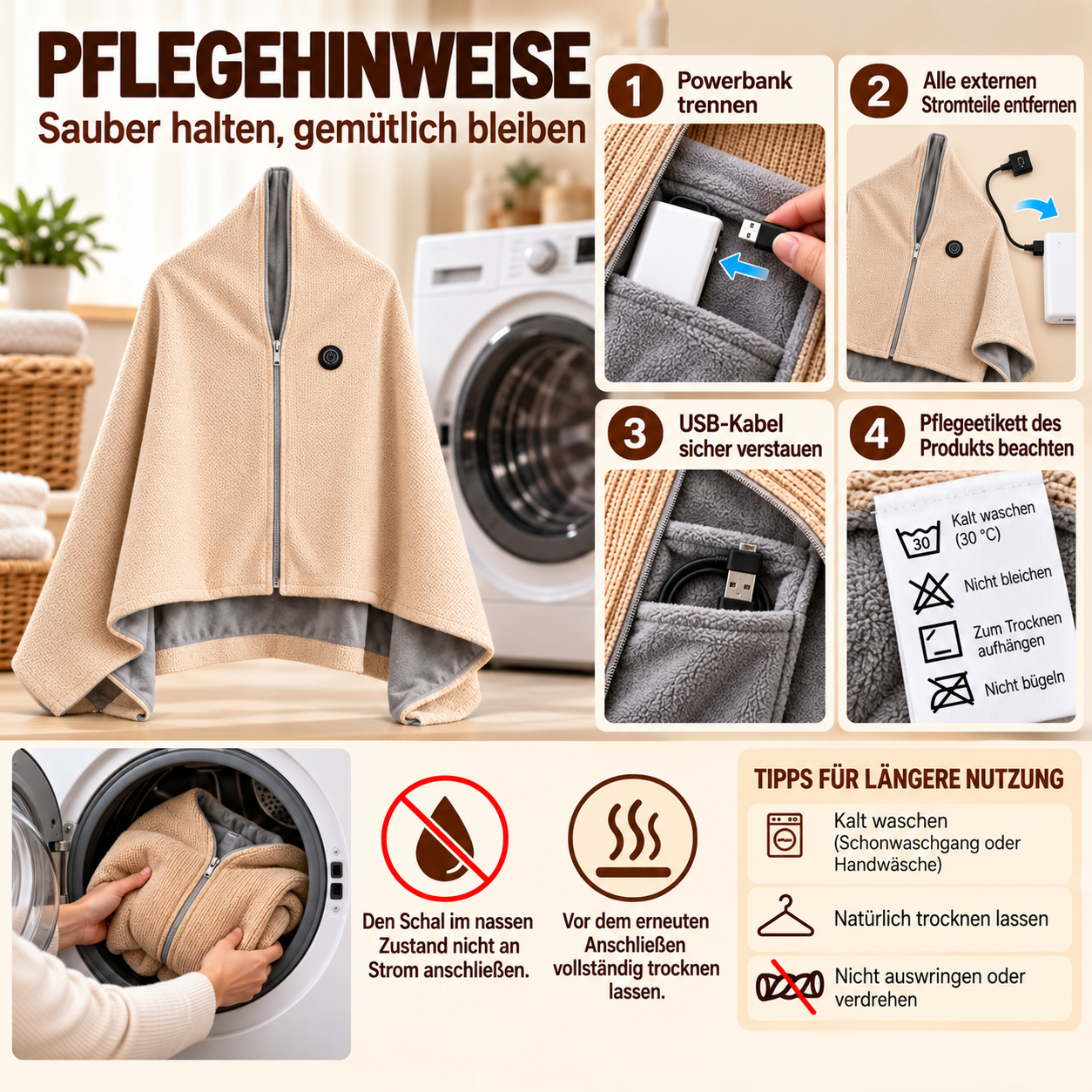 ✨ Nur heute: 50 % RABATT 🔥 Tragbare beheizbare Decken-Schal-Kombination | USB-betriebene Wärme für Zuhause, Arbeit & unterwegs