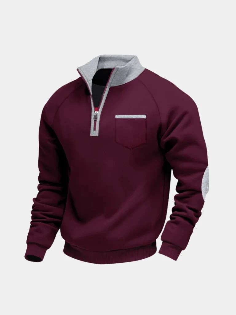 Herrwert | Klassischer Herren-Sweatpullover mit Stehkragen und Reißverschluss für Alltag und Freizeit