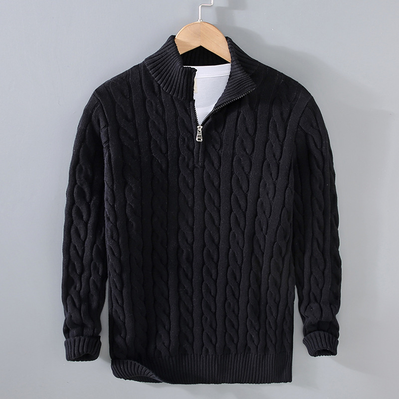 Herbst & Winter Neuer Herren Strickpullover mit halbhohem Kragen, Reißverschluss, verdickt, lockere Passform