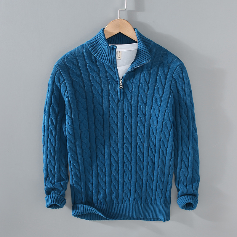Herbst & Winter Neuer Herren Strickpullover mit halbhohem Kragen, Reißverschluss, verdickt, lockere Passform