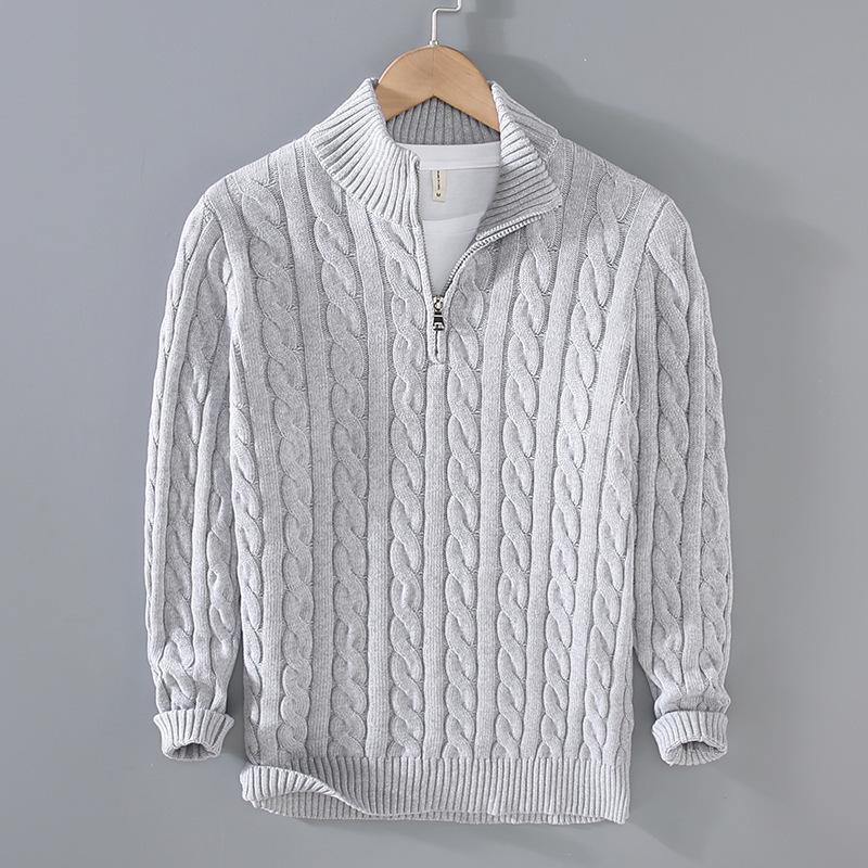Herbst & Winter Neuer Herren Strickpullover mit halbhohem Kragen, Reißverschluss, verdickt, lockere Passform