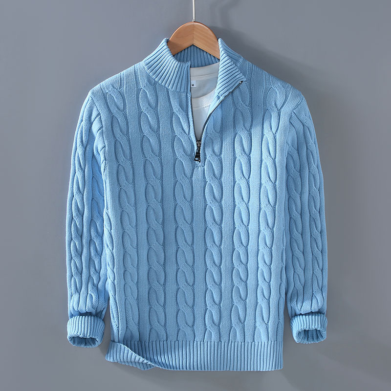 Herbst & Winter Neuer Herren Strickpullover mit halbhohem Kragen, Reißverschluss, verdickt, lockere Passform