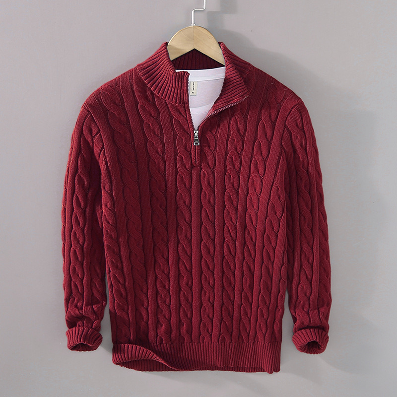 Herbst & Winter Neuer Herren Strickpullover mit halbhohem Kragen, Reißverschluss, verdickt, lockere Passform