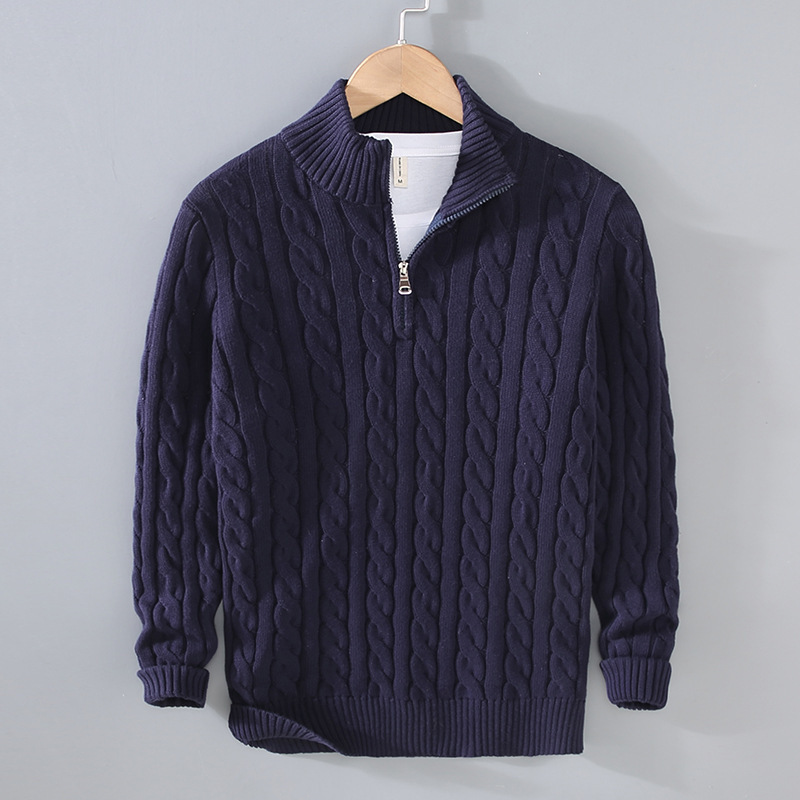 Herbst & Winter Neuer Herren Strickpullover mit halbhohem Kragen, Reißverschluss, verdickt, lockere Passform