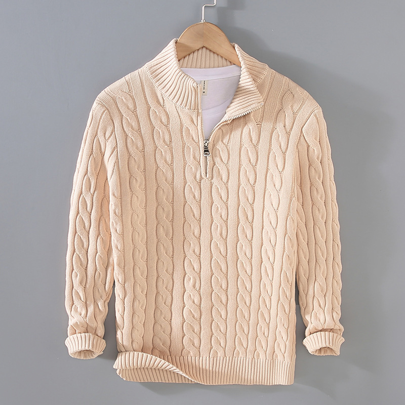 Herbst & Winter Neuer Herren Strickpullover mit halbhohem Kragen, Reißverschluss, verdickt, lockere Passform