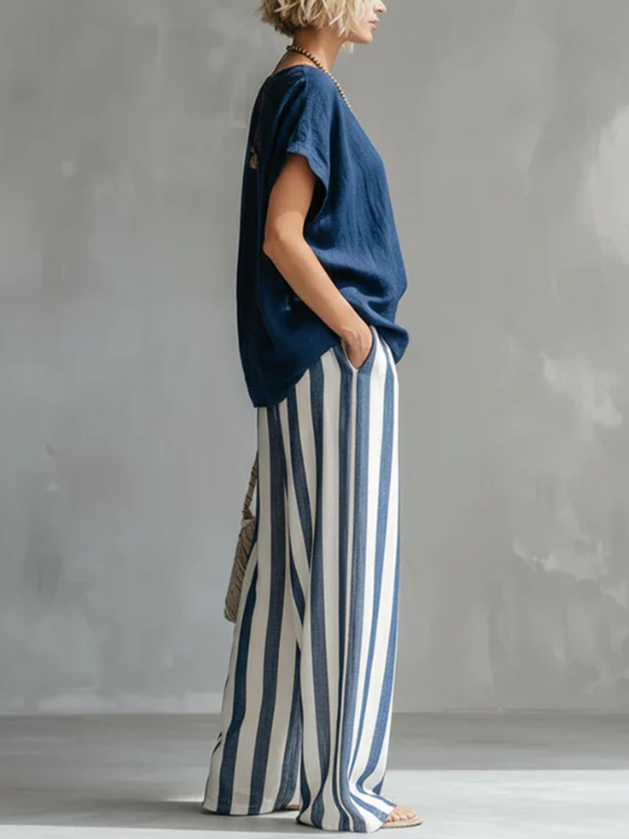 New Arrivals🔥 Cozy Loose-fit Striped Cotton Linen Two-piece Set