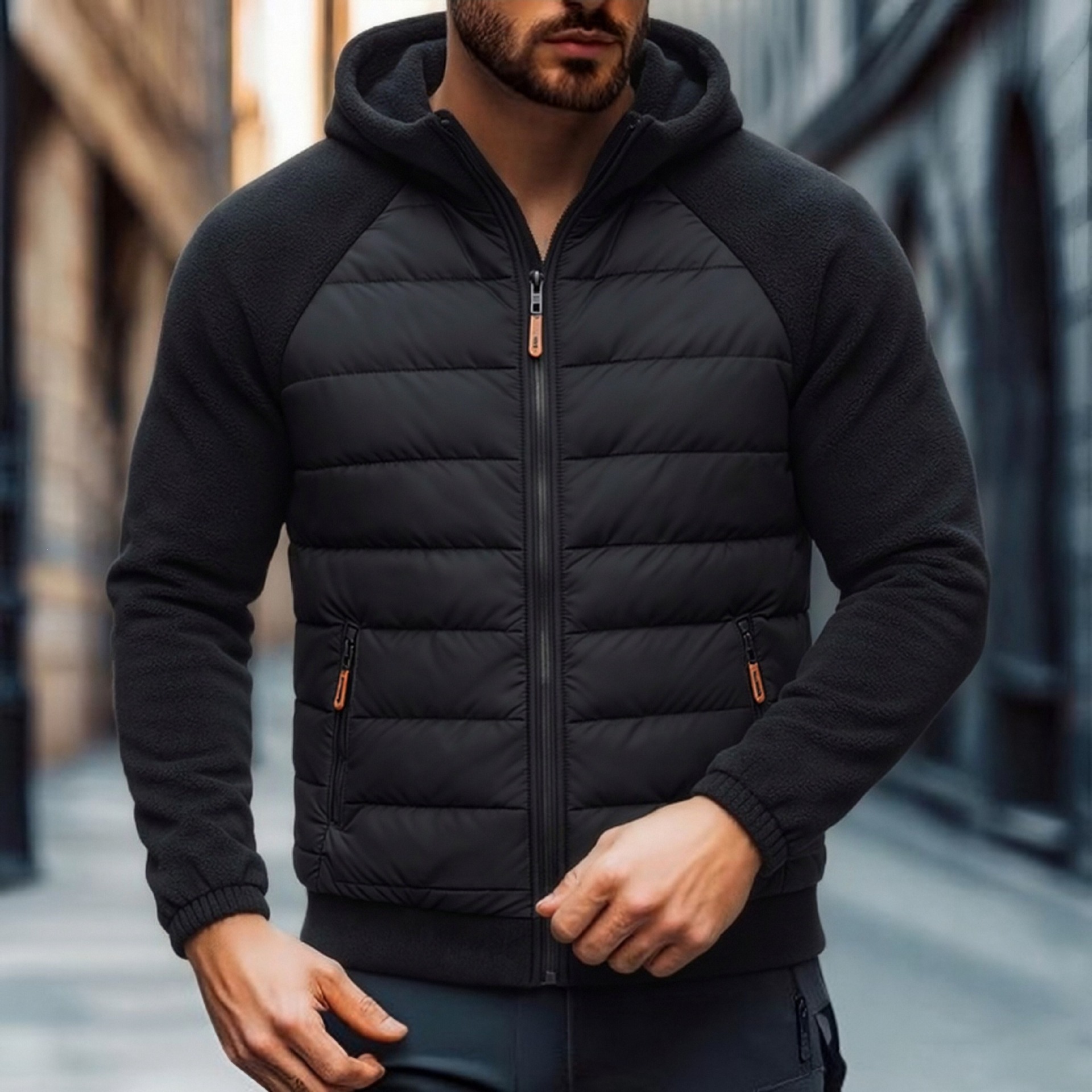 Herrwert | Herren Hybrid-Steppjacke mit Kapuze und wärmender Polsterung für den Winter