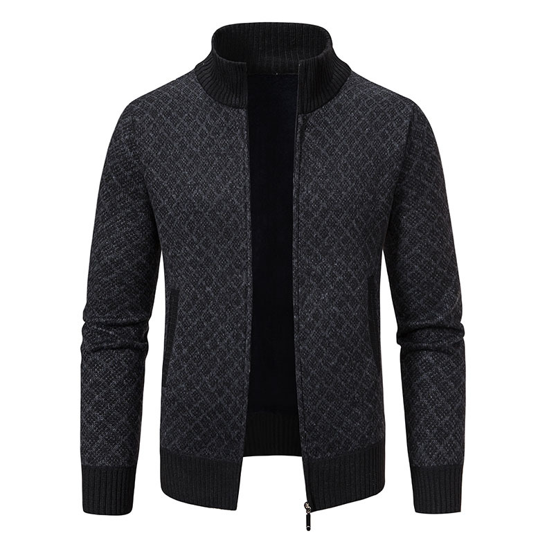Herrwert | Herren Strickjacke mit Stehkragen, Karomuster und Reißverschluss