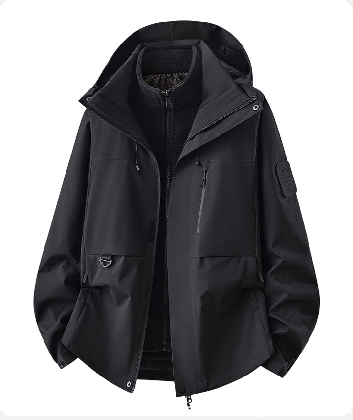 Herrwert | Herren 3-in-1 Outdoorjacke mit abnehmbarer Fleece-Innenjacke und Kapuze