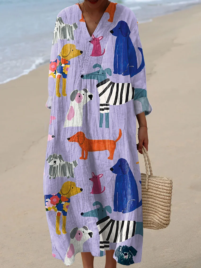 Damen Baumwollkleid mit abstraktem Kunstmuster-Print