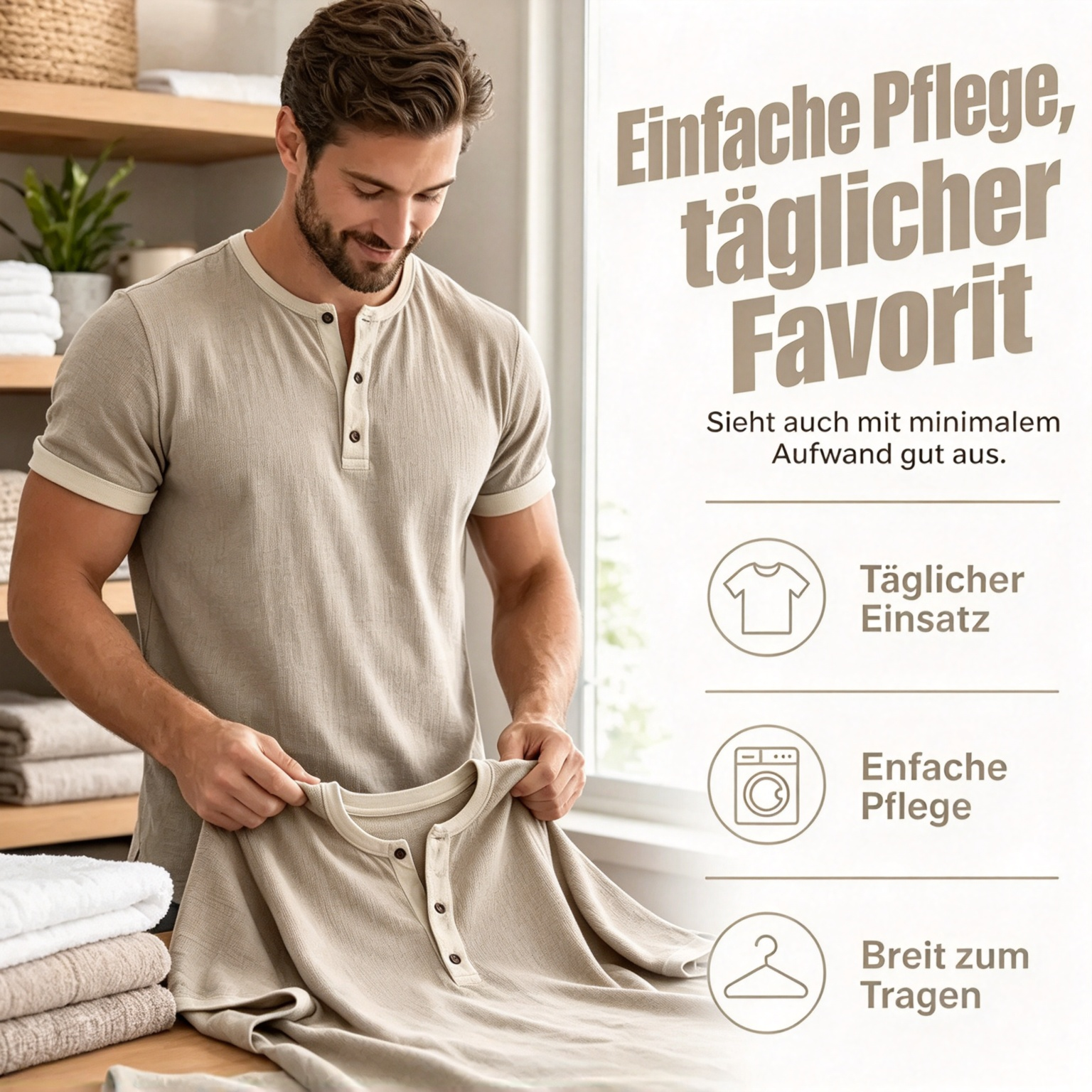 ⌛ Nur für kurze Zeit: Atmungsaktives Herren-Henley-Shirt mit kurzen Ärmeln