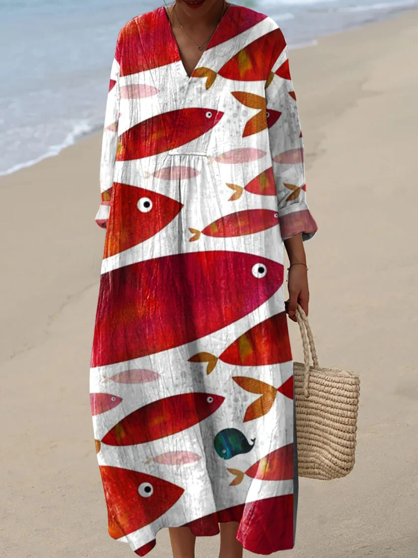 Damen Baumwollkleid mit abstraktem Kunstmuster-Print