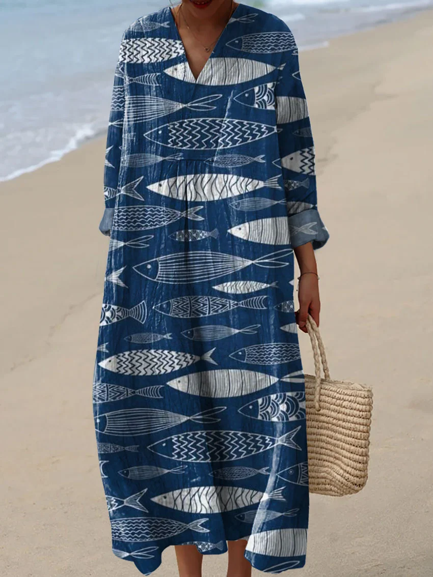 Damen Baumwollkleid mit abstraktem Kunstmuster-Print