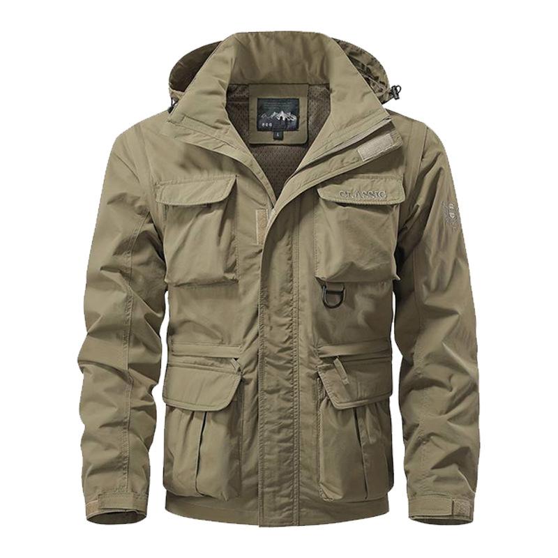 Winddichte Outdoorjacke für Herren im Frühling und Herbst, lockere, große Größe, lässige Arbeitsjacke mit mehreren Taschen