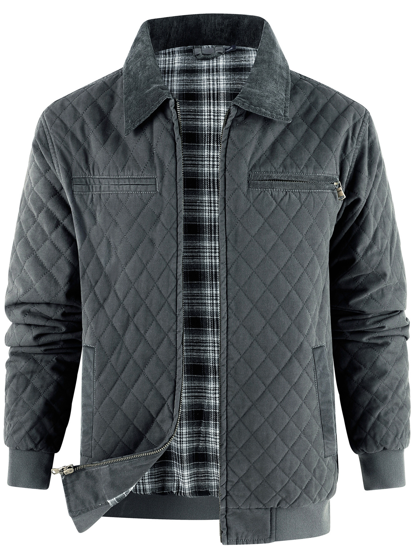 Herrwert | Herren Thermo-Steppjacke mit kariertem Innenfutter für Herbst und Winter