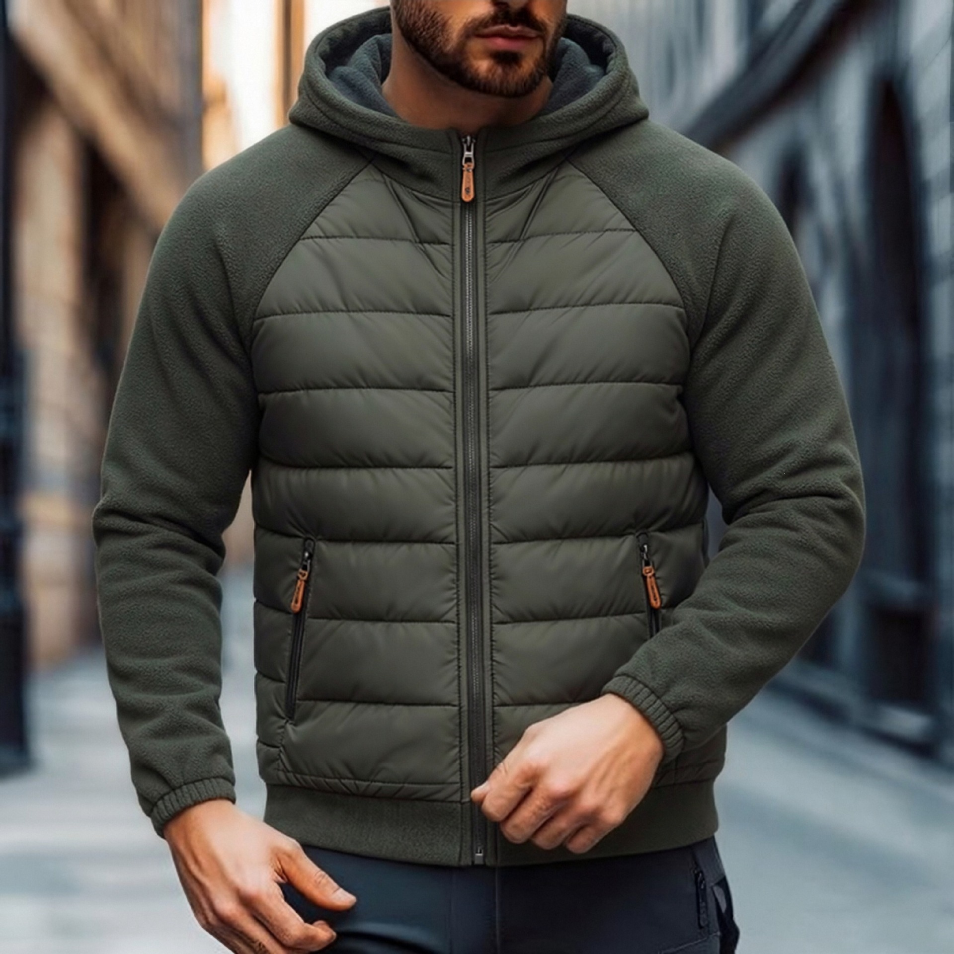 Herrwert | Herren Hybrid-Steppjacke mit Kapuze und wärmender Polsterung für den Winter