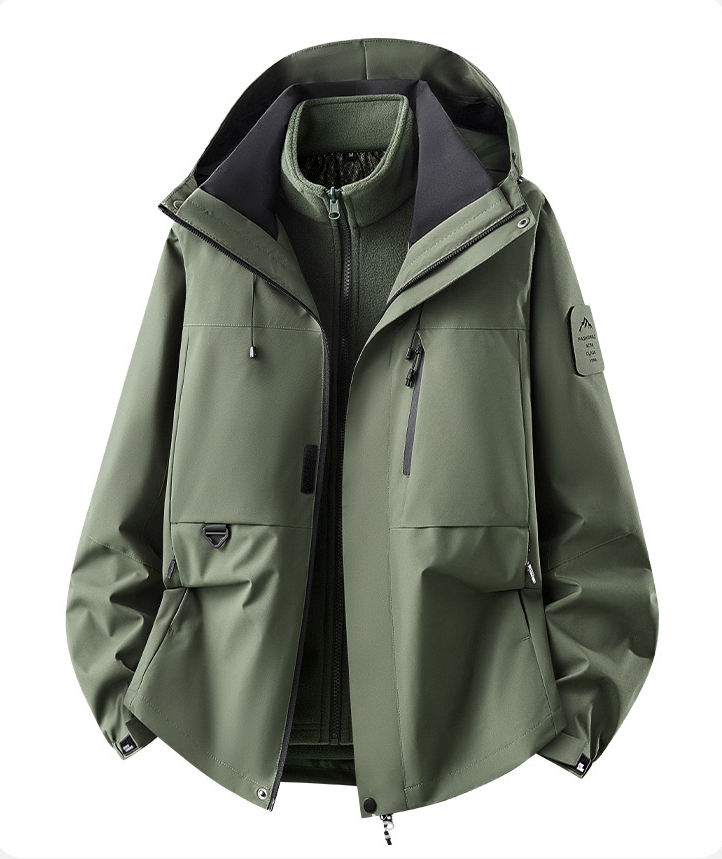 Herrwert | Herren 3-in-1 Outdoorjacke mit abnehmbarer Fleece-Innenjacke und Kapuze