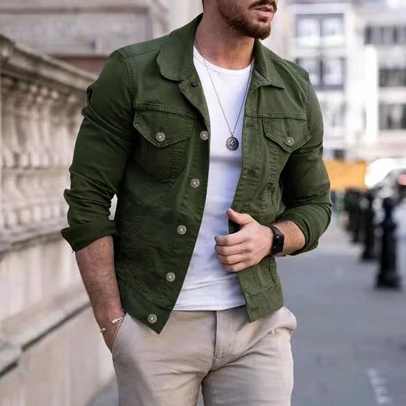 Herrwert | Herren Slim-Fit Freizeitjacke mit Umlegekragen und Knopfverschluss