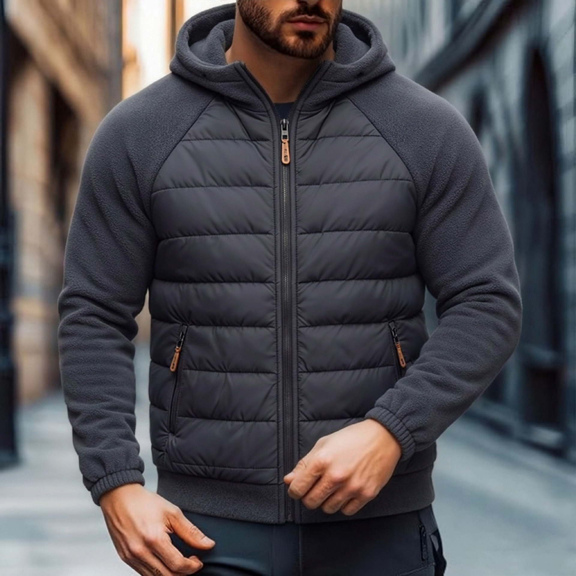Herrwert | Herren Hybrid-Steppjacke mit Kapuze und wärmender Polsterung für den Winter