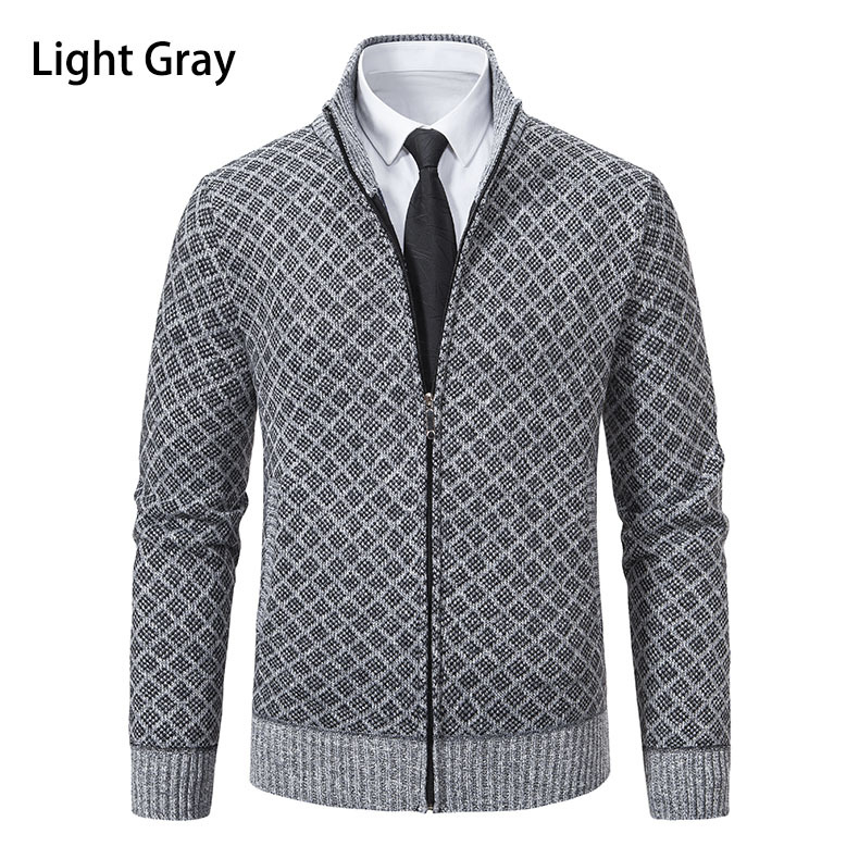 Herrwert | Herren Strickjacke mit Stehkragen, Karomuster und Reißverschluss