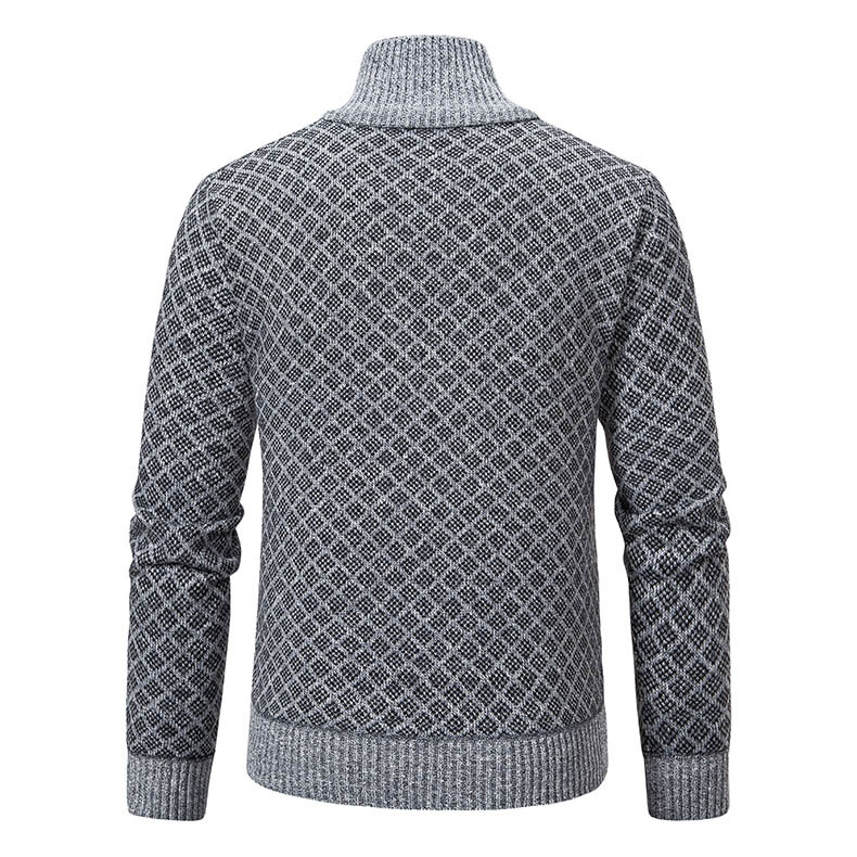 Herrwert | Herren Strickjacke mit Stehkragen, Karomuster und Reißverschluss