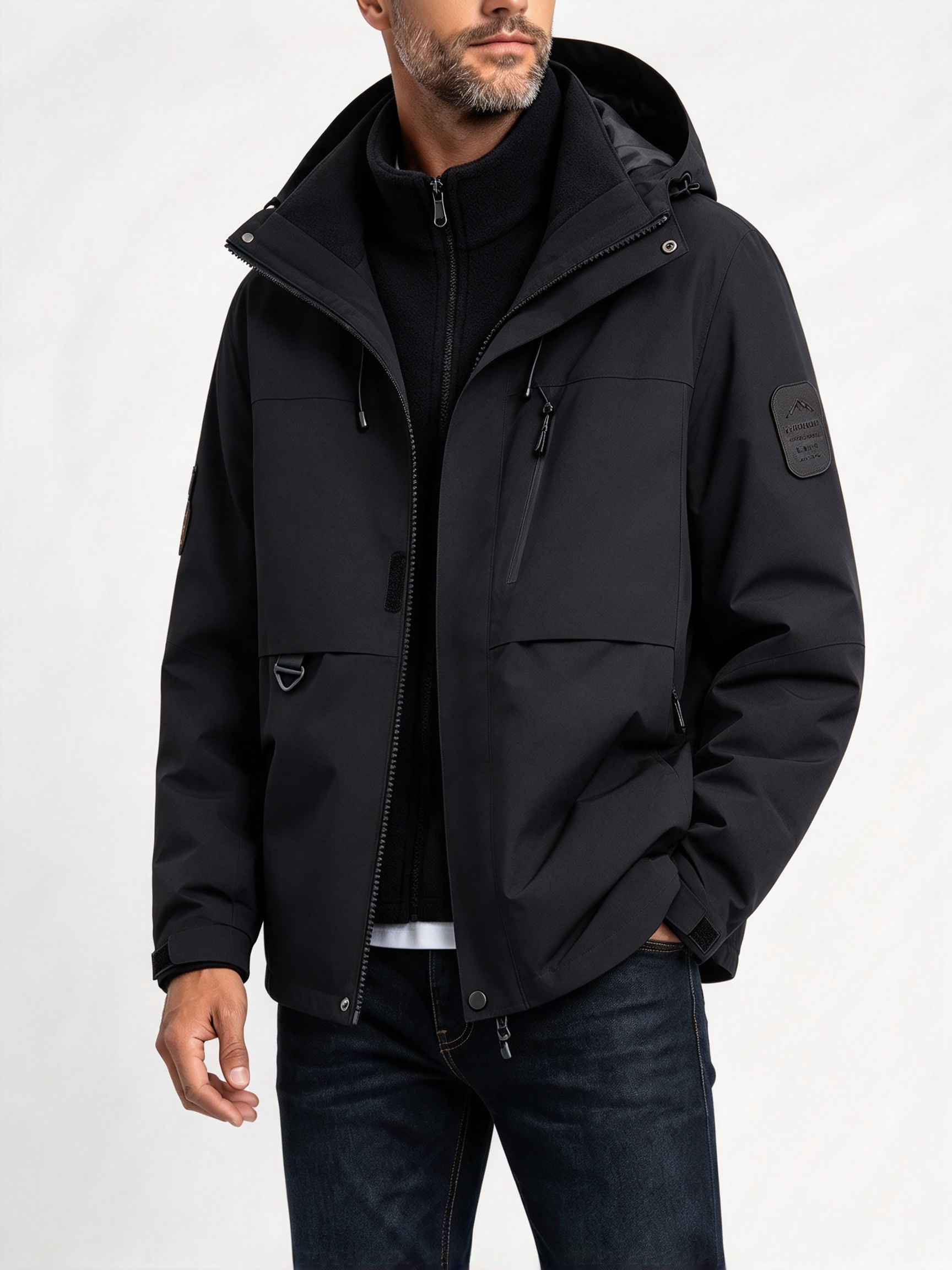 Herrwert | Herren 3-in-1 Outdoorjacke mit abnehmbarer Fleece-Innenjacke und Kapuze