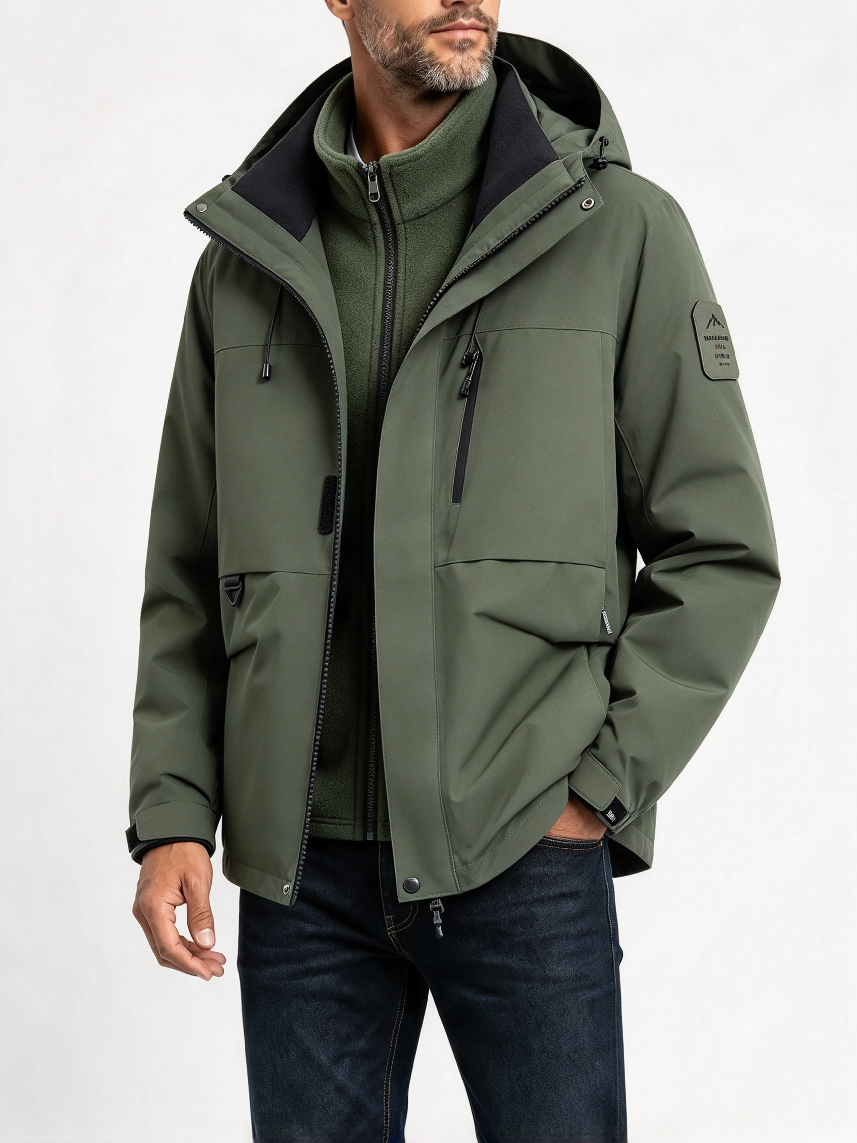 Herrwert | Herren 3-in-1 Outdoorjacke mit abnehmbarer Fleece-Innenjacke und Kapuze