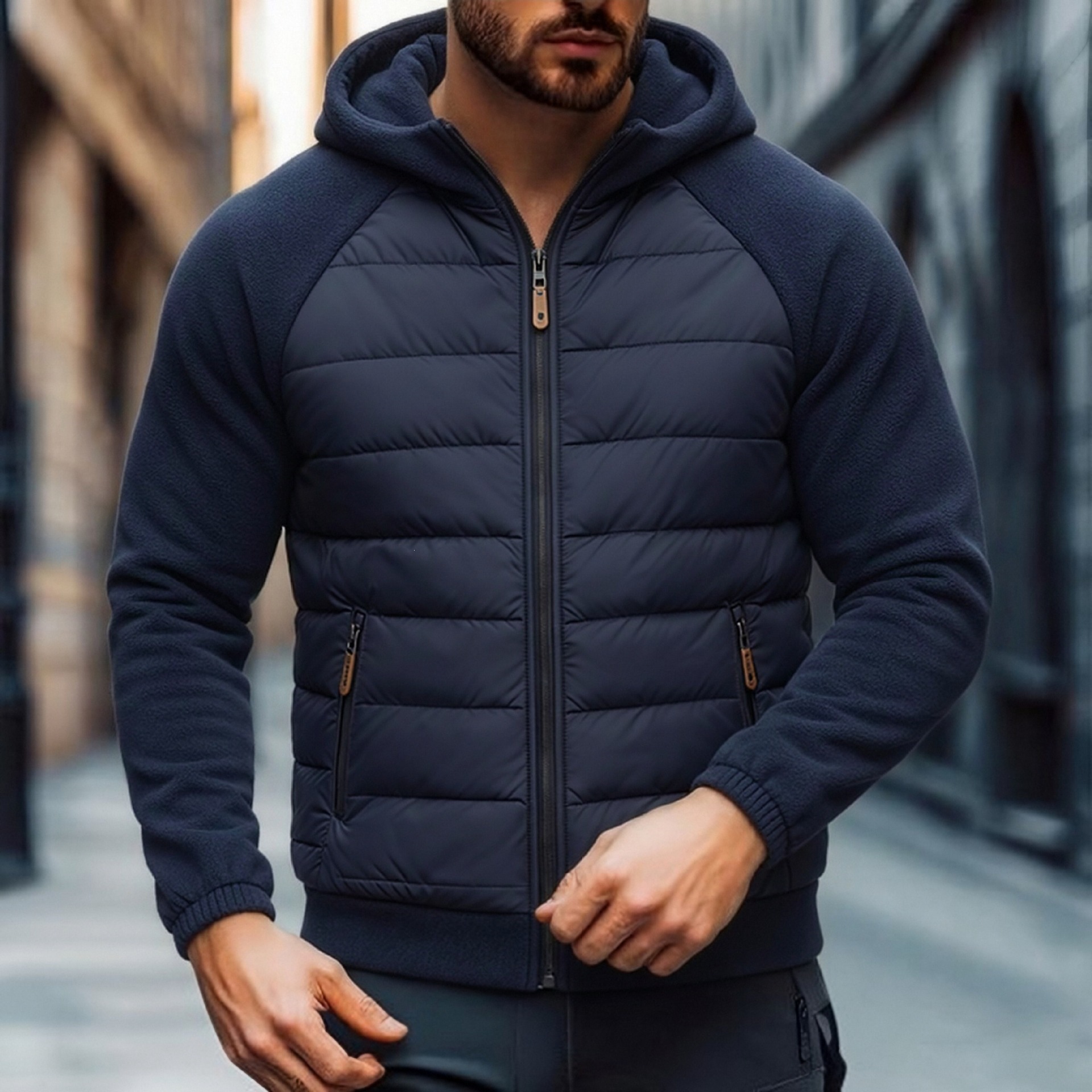 Herrwert | Herren Hybrid-Steppjacke mit Kapuze und wärmender Polsterung für den Winter