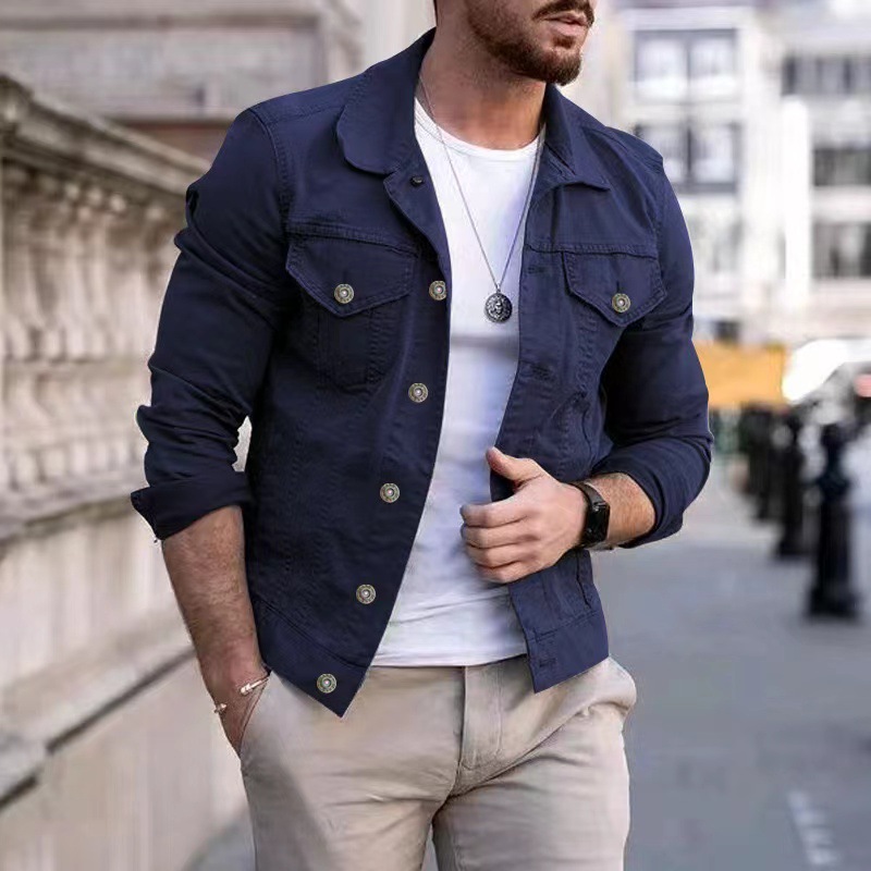 Herrwert | Herren Slim-Fit Freizeitjacke mit Umlegekragen und Knopfverschluss
