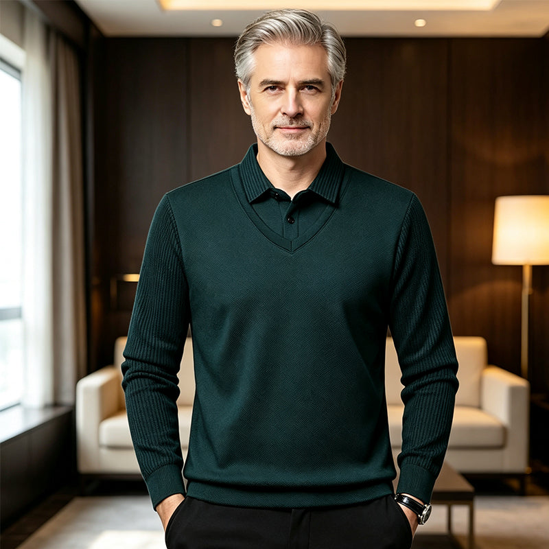 Herrwert Herren-Langarmshirt im 2-in-1-Look mit Fleece-Futter für winterliche Wärme und hohen Alltagskomfort