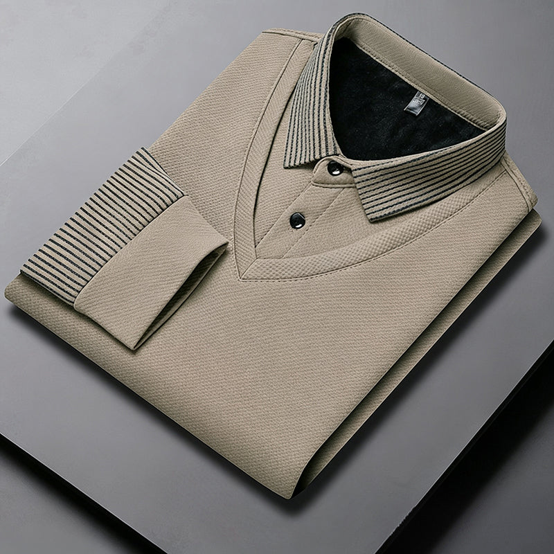 Herrwert Herren-Langarmshirt im 2-in-1-Look mit Fleece-Futter für winterliche Wärme und hohen Alltagskomfort