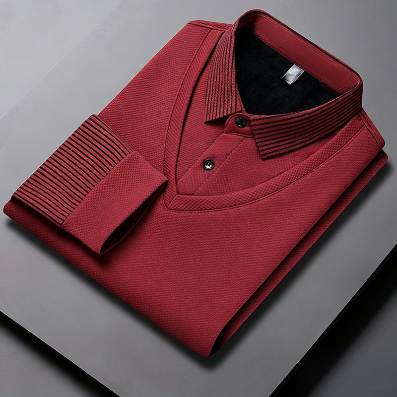 Herrwert Herren-Langarmshirt im 2-in-1-Look mit Fleece-Futter für winterliche Wärme und hohen Alltagskomfort