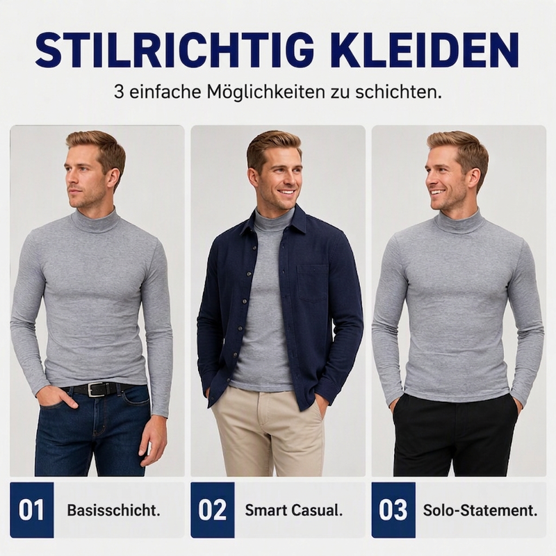 Herren-Langarmshirt mit Stehkragen – Slim Fit