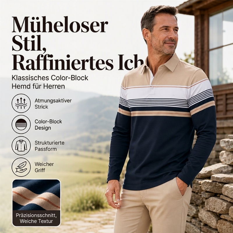 Herren-Langarm-shirt mit Colorblock- und Streifen-Design