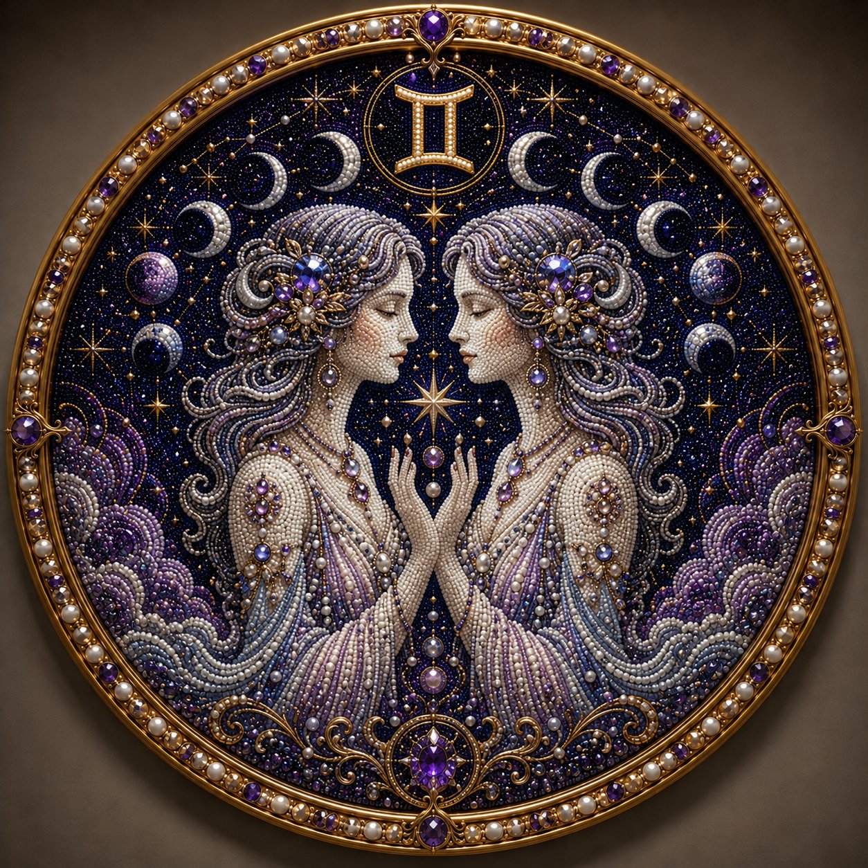 Dettagli perle e strass quadri astrologici