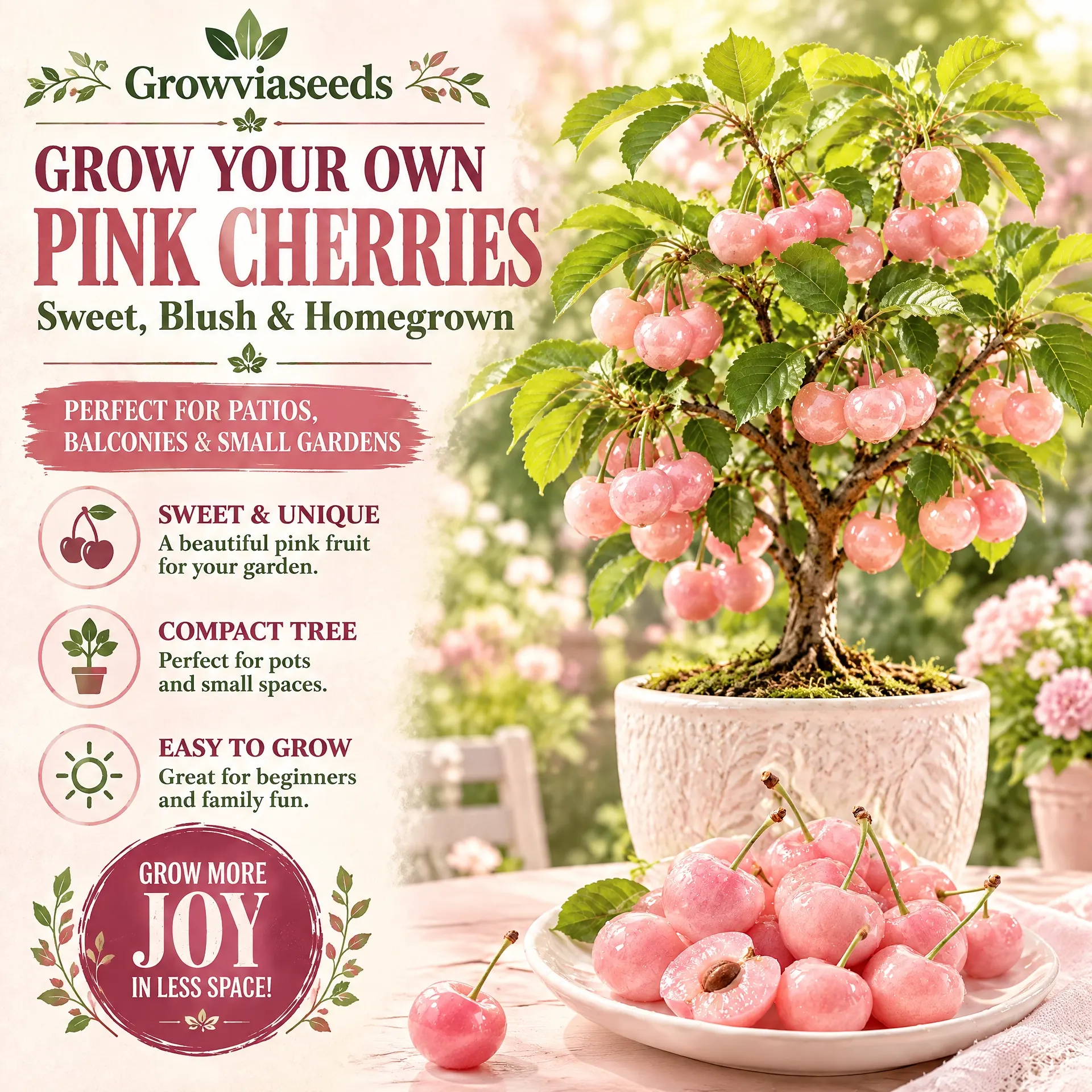 🍒 Semienka ružovej čerešne Mini – drobné plody, výrazne sladká chuť