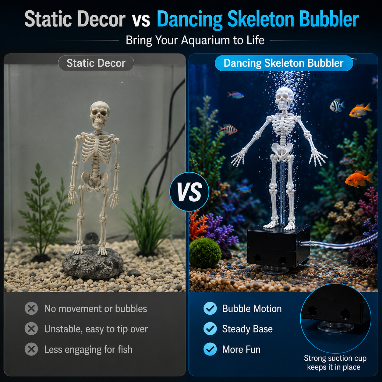 Tancujúca kostra v akváriu Bubbler