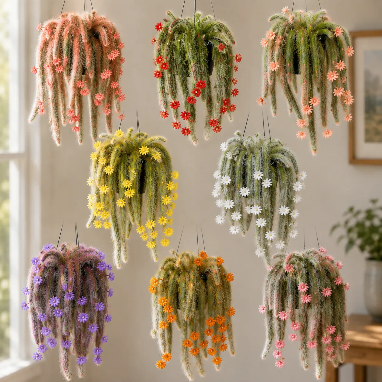 🌸Vzácne cibuľky kaktusu Rainbow Monkey Tail – kaskádovité kvety do závesných košov