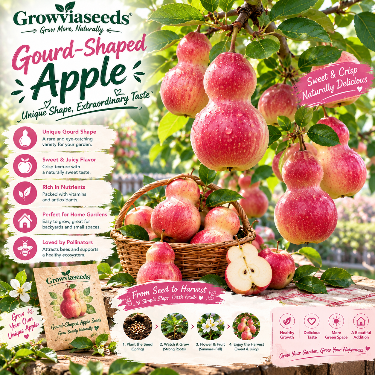 🏡🍎Semena jablek ve tvaru tykve 💥 Vypěstujte si neobvyklé jablko s jedinečným tvarem
