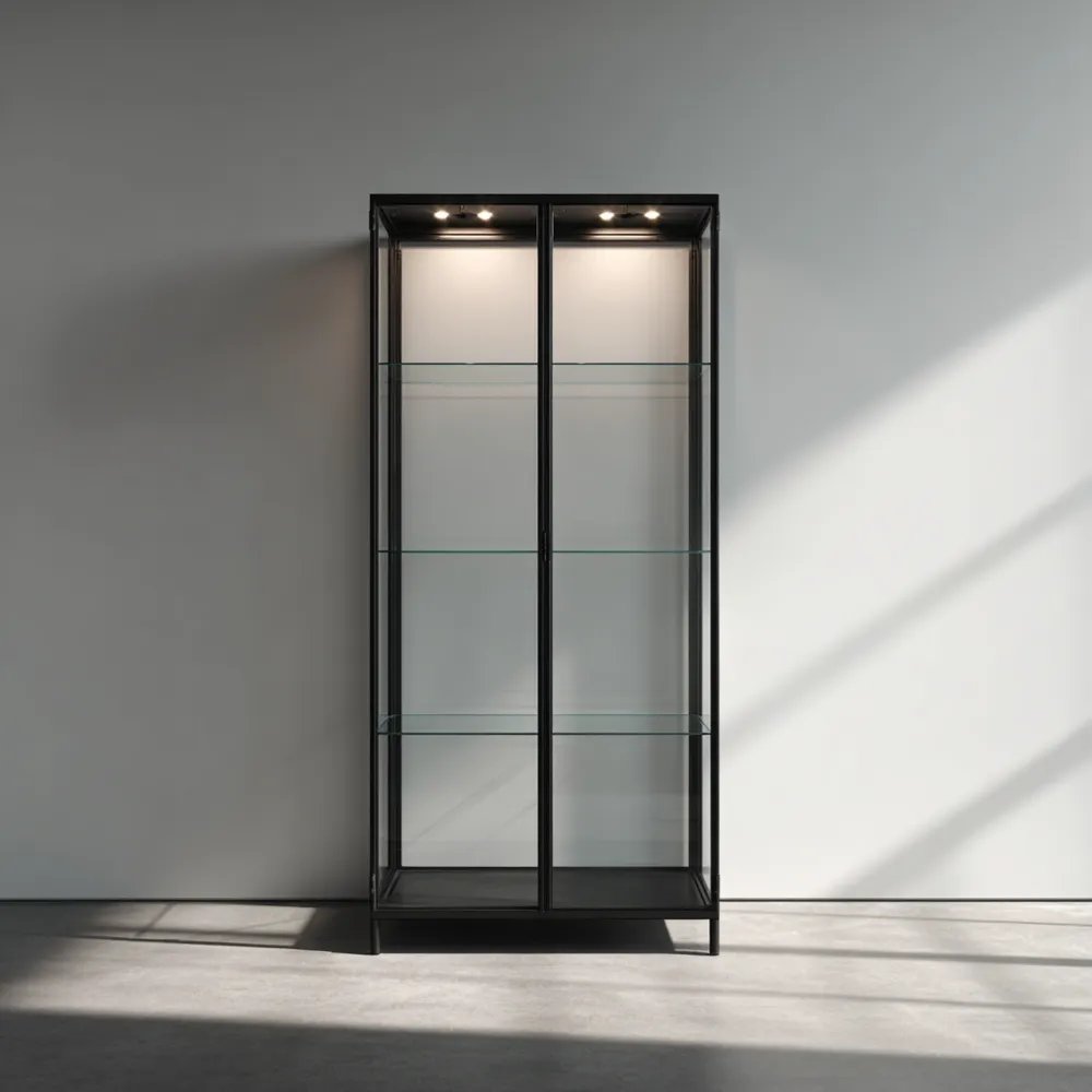 Vetrina con ante in vetro e struttura in metallo 180x80x40 cm - Nero - Design moderno