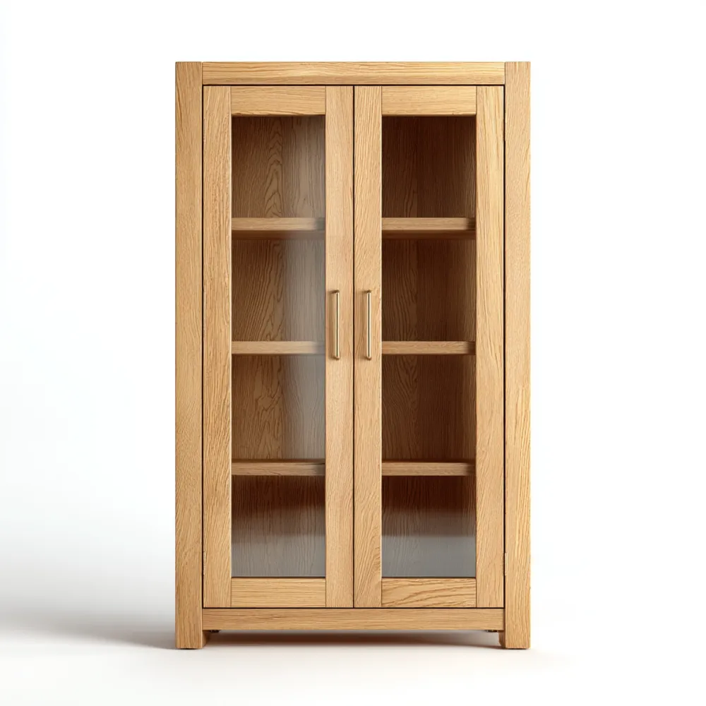 Armadio in legno 120x40x200 cm con ante in vetro – Naturale – Design moderno