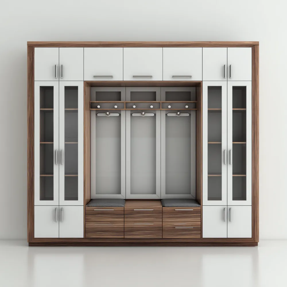 Armadio ingresso moderno legno 240x220x35 cm – Bianco/Naturale – Design funzionale