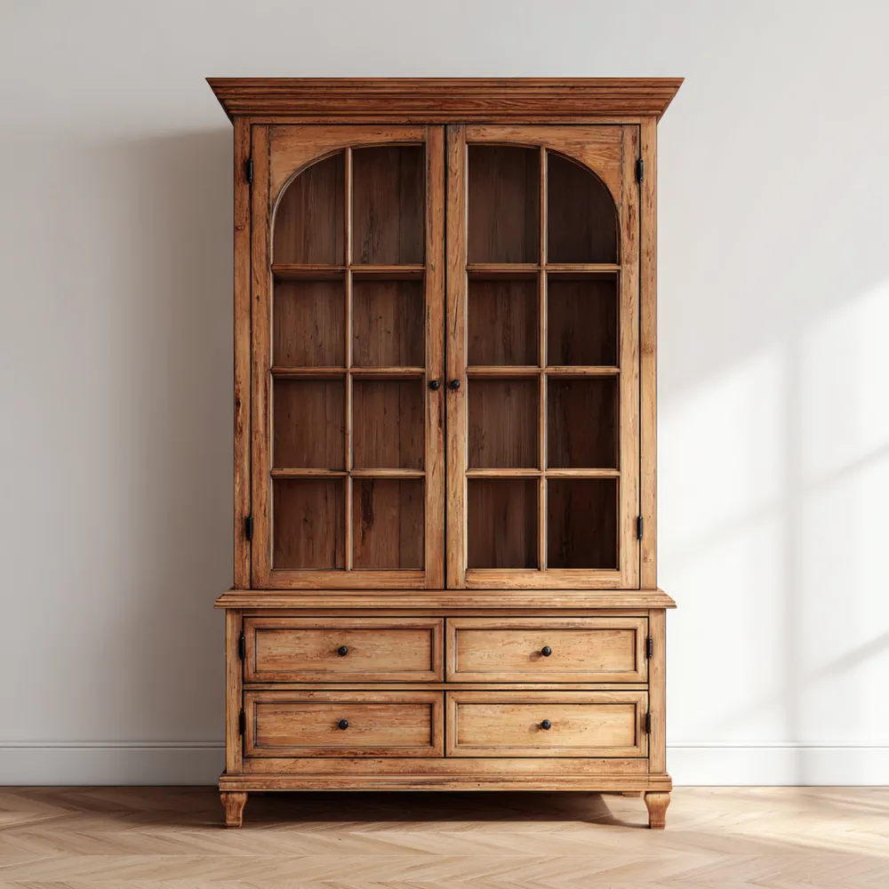 Credenza in legno massello con vetrina 200x100x40 cm - Marrone