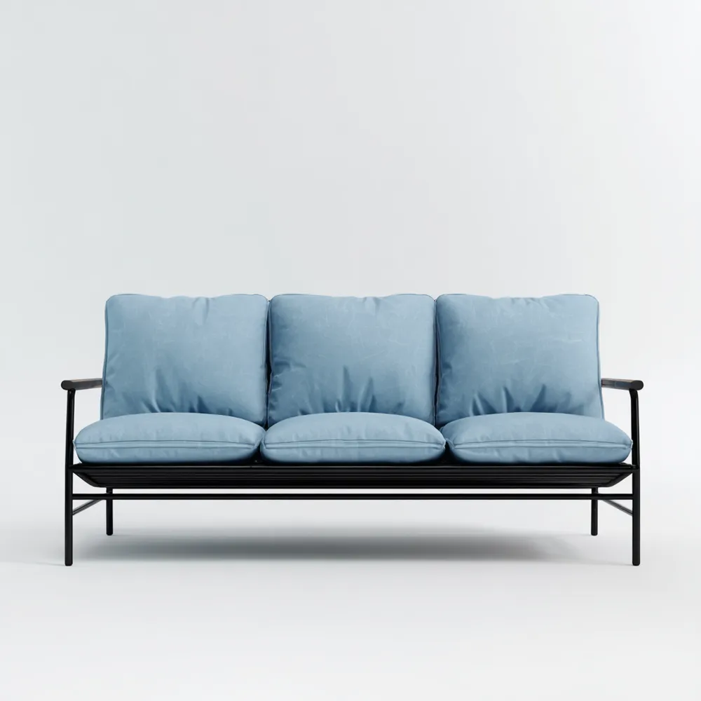 Divano a tre posti - Metallo e Tessuto 200x85x90 cm - Azzurro