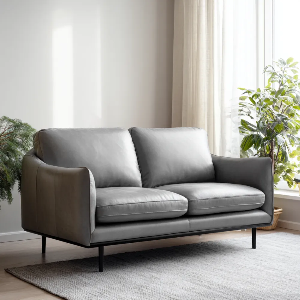 Divano due posti in pelle 150x85x80 cm - Grigio - Design moderno