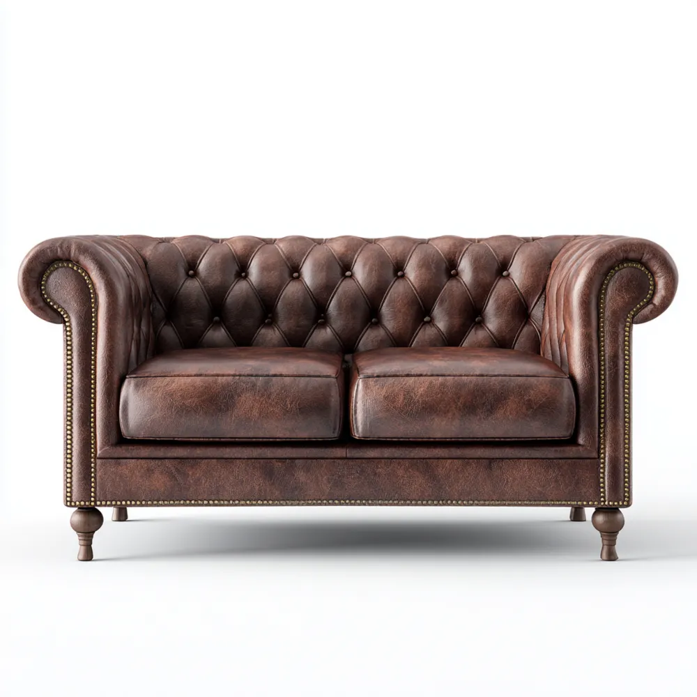 Divano due posti in pelle Marrone 150x90x85 cm - Design classico