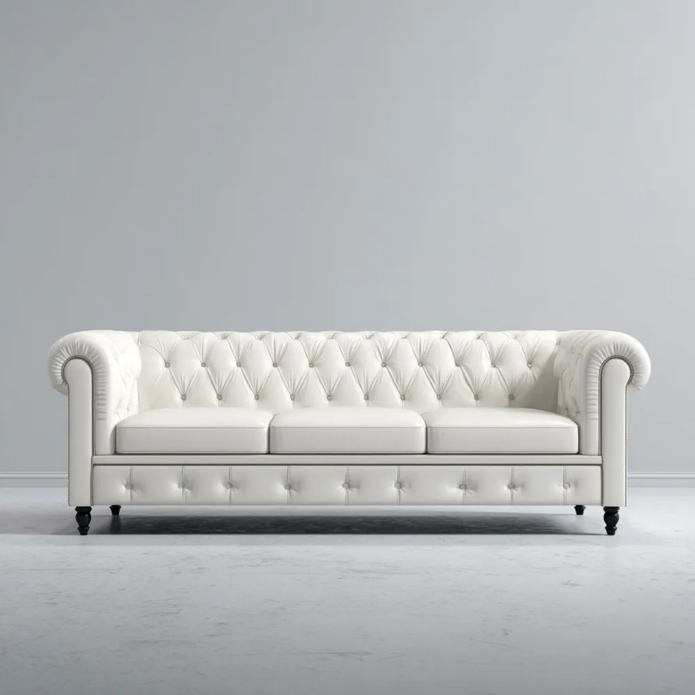 Divano a tre posti in pelle 220x90x80 cm - Bianco - Design Chesterfield