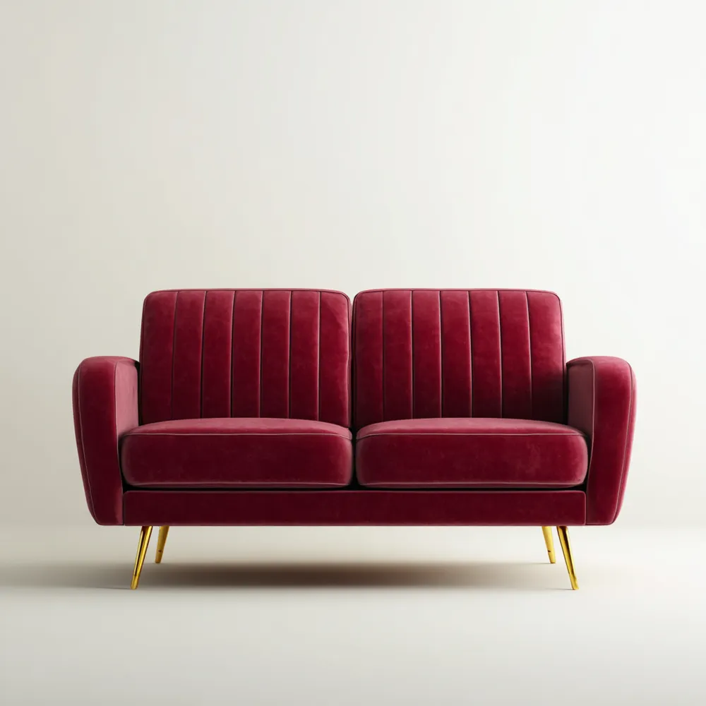 Divano due posti Velluto 140x85x80 cm - Rosso Borgogna - Design Retro