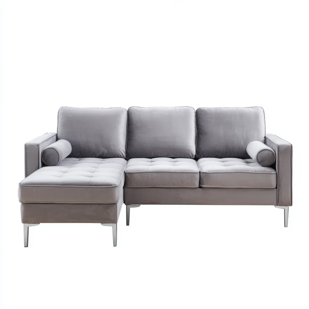 Ecksofa Samt 250x85x80 cm - Grau - Modernes Design-Yelavino